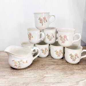 Vintage Cordella Burnet Stoneware Mug Set: Stoneware Creamer and Cups